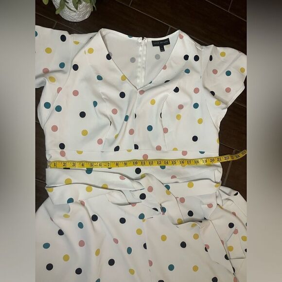 Lane Bryant Off white colorful polka dots high low belted dress sz 20 - Picture 14 of 14